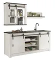 Produktbild: Küche Küchenzeile in weiß Pinie und schwarz/anthrazit Küchenschrank Set 3 teilig Küchenblock komplett Set im Industrial Design Stove (Set 1)