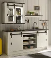 Produktbild: Furn.Design Küchenbuffet Stove (Küchenzeile weiß Pinie Landhaus, 3-St., Set Breite 200 cm) mit Schwebetüren