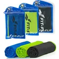 Produktbild: Fit-Flip Kühltuch 3er Set – kühlendes Handtuch Fitness und Sport – mikrofaser kühlhandtuch – Airflip kühltücher – cool Ice Towel (schwarz-grün/grün/dunkel blau-grün, 100x30cm)