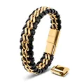 Produktbild: SERASAR Lederarmband für Männer 23cm Gold Herren Armband Leder Armreif Lederband Herrenarmreif Armschmuck Schmuck Herrenschmuck Armkette Flecht Wickelarmband Kette