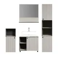 Produktbild: trendteam smart living - PureBliss - Badezimmer Komplettset (WBU + Spiegel 60cm + Standschrank + Hochschrank) - Hellgau/Kashmir - Rillenoptik - Aufbaumaß (BxHxT) 180 x 186 x 42cm - Metallgriffe