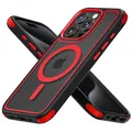 Produktbild: MobNano Hybrid Magnetisch Durchsichtig Hülle für iPhone 15 Pro Max Hülle [Kompatibel mit MagSafe] Stoßfest Bumper Transparent Starke Magnet Handyhülle Clear Silicone iPhone 15promax Case Schwarz/Rot