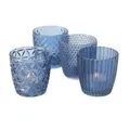 Produktbild: BOLTZE Windlicht Marilu 4er Set Blau Glas 7,5 x 7,5 cm Reliefoberfläche