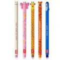 Produktbild: LEGAMI Set mit 5 radierbaren Gelstiften mit thermoempfindlicher Radiertinte, verschiedene Tintenfarben und Schaftdesigns, 0,7 mm Spitze, Hase, Löwe, Giraffe, Corgi und Hai