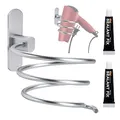Produktbild: Jesustree Haartrocknerhalter, Fönhalter Ohne Bohren, 2 Stück Aluminium Föhn Halterung mit Selbstklebender Kleber und Kabelhalter für Badezimmer Schlafzimmer Friseurladen, Silber