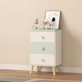 Produktbild: [en.casa] Kinderkommode mit 3 Schubladen Sandnes Schubladenschrank schmal 62 x 38 x 30 cm Kinderzimmer Nachtschrank Holzbeine Weiß/Mintgrün