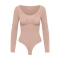 Produktbild: creamy fabrics Damen Figurformender Shapewear Bodysuit mit String – Longsleeve Body für unsichtbaren Sitz – Starke Kompression Bauch & Taille – Nahtlos mit Po-Lifting Effekt