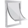 Produktbild: CEESC Große Hundeklappe mit weicher, transparenter Magnetklappe und einrastbarer Verschlussplatte, Premium-Haustür aus PVC-Kunststoff für große Hunde (XL, Weiß)