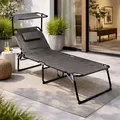 Produktbild: XXL Aluminium Gartenliege anthrazit mit Dach und Kissen L200xB70cm - Grau