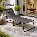 Produktbild: Mojawo XXL Gartenliege Sonnenliege Relaxliege Liege Aluminium mit Kissen gepolstert klappbar anthrazit L200xB70xH45/95cm Belastbar bis 150kg