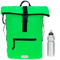 Produktbild: Elephant Rucksack Herren Plane Time Bag Kurierrucksack Roll-Top Fahrradrucksack Sport Fitness Damen 23 Liter A4 12821 + Flasche (12825 Neon Viper Green)