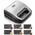 Produktbild: FOHERE Sandwichmaker 6 in 1, Waffeleisen, Kontaktgrill, Panini, süße Küchlein, Antihaftbeschichtung für leichte Reinigung, Doppelseitiges Backen bei Konstanter Temperatur, BPA-freis, 750W