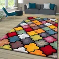 Produktbild: TT Home Wohnzimmer Teppich Bunt Kurzflor Wohnzimmerteppich Meliert 3D Optik Geometrisch, Farbe: Rot Blau Gelb, Größe:200x290 cm