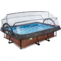 Produktbild: EXIT Wood Rahmenpool 220x150x65cm, Aufstellpool, mit Filterpumpe & Überdachung, Rechteckig, Braun - Braun