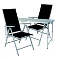 Produktbild: Mojawo 3tlg. Campingmöbel Set Alu Camping 120x60x58/70cm 1x Campingtisch höhenverstellbar mit Tragegriff + 2 Klappstühle Aluminium/Textilen schwarz