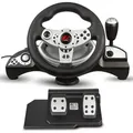 Produktbild: Gaming Rennlenkrad 270° Lenkbereich Ganghebel Gas- und Bremspedal Vibrationen 7 in 1 Lenkrad Kompatibel mit PS4 / PS3 / Xbox ONE / Xbox ONE S / PC... - Schwarz/Silber