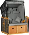 Produktbild: PureHaven Strandkorb 118x79x150 cm für 2 Personen elegantes Design mit Rücken- und Sitzkissen verstellbare Rückenlehne Klapptische und Fußstützen grau