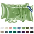 Produktbild: BEDELITE Satin Kissenbezug 40 x 80 Grasgrün - Kopfkissenbezug 2er Set Weich wie Seidenkissenbezug 40x80 Sommer mit 2 Haargummis für Haar und Haut, Similar to Silk Pillowcase Pillow Cover