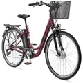 Produktbild: Telefunken E-Bike, Weinrot, Metall, 114.5 cm, Akkustatusanzeige, Seitenständer, Antirutschpedale, Beleuchtung vorne und hinten, Geschwindigkeitsanzeige, LED-Beleuchtung, Rücklicht, Pedale mit Reflektoren, Ledersattel, Freizeit, E-Mobilität, E-Bikes