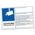 Produktbild: Finest Folia Achtung Videoüberwachung Aufkleber DSGVO BDSG Datenschutz Info Hinweis Schild Diebstahlschutz Kameraüberwachung Blau Video Überwachung R069 (Zum selbst ausfüllen, 30x20 cm)