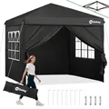 Produktbild: Sekey Pop Up Pavillon 3x3 Wasserdicht Stabil Winterfest, Faltpavillon 3 x 3 m, Camping Pavillion Faltbar Partyzelt mit Seitenwänden, Höhe Verstellbar in 3 Stufen, (Schwarz, Höhe 260)