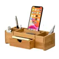 Produktbild: TROEX Schreibtisch-Organizer aus Bambus | Aufbewahrung, aufgeräumter Desktop für Büro, Zuhause | Holz-Organizer mit Schubladen, stationärer Organizer für Stift, Bleistift mit Handyhalter