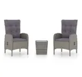 Produktbild: vidaXL Gartenlounge-Set 3-tlg. Bistro-Set Poly Rattan und Glas Grau, (1-tlg)