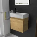 Produktbild: Alpenberger Waschtisch mit Unterschrank | Gäste WC Waschbecken Klein 45 cm Breit | Aufsatzwaschbecken Waschbeckenunterschrank | Badmöbel Set Hängend | Waschtischunterschrank Eiche Natur
