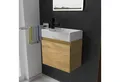 Produktbild: Alpenberger Badmöbel-Set - Gäste WC Waschbecken mit Unterschrank 45 cm Breit, (Badschrank 2-tlg., Waschtisch hängend), Waschbeckenunterschrank mit Softclose - Eiche Natur - Rechts Becken