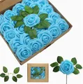 Produktbild: Künstliche Blumen Rosen, 25 Stück Deko Blumen Fake Rosen kunstblume für DIY Hochzeit, Valentinstag,Blumensträuße Braut Zuhause Dekoration Blau