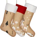 Produktbild: BRUBAKER 3er Set Weihnachtsstrümpfe zum Befüllen - Weihnachtsdorf, Tannenbäume und Rentiere - 52 cm große Nikolausstrümpfe für Weihnachten und Nikolaus - Weihnachtsdeko Weihnachtssocken aus Jute