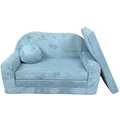 Produktbild: FORTISLINE - Kindersofa Rosalia - Klappsofa mit Verlängerung aus Cord - Schlafcouch 96 x 57 x 48 cm - Ausklappbares Sofa mit 2 Kissen - Oeko-TEX Zertifiziert - in 7 Farben - Türkis