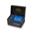 Produktbild: Massi Morino Krawatte Royalblau mit Einstecktuch Set Herren inkl. Manschettenknöpfe, Krawattennadel und Geschenkbox | Männer Krawattenset zur Hochzeit