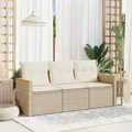 Produktbild: vidaXL 3-tlg. Garten-Sofagarnitur mit Kissen Beige Poly Rattan