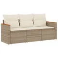 Produktbild: vidaXL 3-tlg. Garten-Sofagarnitur mit Kissen Beige Poly Rattan
