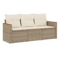 Produktbild: vidaXL Gartenlounge-Set 3-tlg. Garten-Sofagarnitur mit Kissen Beige Poly Rattan, (1-tlg)