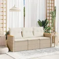 Produktbild: 3-tlg. Garten-Sofagarnitur mit Kissen Beige Poly Rattan