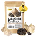 Produktbild: Schwarzer Knoblauch fermentiert aus Spanien, 5 große Knollen fermentierter Knoblauch, Black Garlic, 90 Tage fermentiert, mild und vielseitig zu verwenden und genießen.