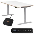 Produktbild: boho office® höhenverstellbarer Schreibtisch 160 x 80 cm - Elektrisch stufenlos, 2 Motoren, inkl. Wireless Charger, Memoryfunktion - Homedesk Silber inkl. Tischplatte in Weiß mit Multiplexkante