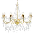 Produktbild: vidaXL Kronleuchter mit Perlen Deckenleuchte Deckenlampe Kristall Lüster Hängeleuchte Hängelampe Pendelleuchte Pendellampe Golden 8xE14-Fassungen