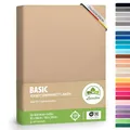 Produktbild: leevitex® Spannbettlaken 90x200cm - 100x200cm | Spannbetttuch Bettlaken | 100% Jersey Baumwolle | Matratzenhöhe bis 25 cm | Öko-tex | Sand/Beige
