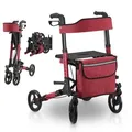 Produktbild: Juskys Rollator Vital faltbar, leicht & höhenverstellbar aus Aluminium bis 130 kg mit Sitz Rot