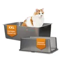 Produktbild: Lucky-Kitty Katzentoilette XXL Katzenklo aus Edelstahl mit Deckel absolut auslaufsicher, in weiß oder schwarz, große Katzentoilette, geruchsfrei, 60x40x20 cm