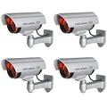 Produktbild: BASI | 4er Set Kamera-Attrappe mit blinkendem LED-Licht | Dummy Kamera | Sicherheitskamera | Überwachungskamera für den Innen- und Außenbereich | Wandhalterung | drahtlos, Silber | CCTV | 4 Stück