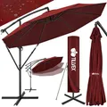 Produktbild: tillvex Alu Sonnenschirm + Abdeckung Ø 350 cm mit Kurbel | Ampelschirm mit Ständer & Windschutz | Gartenschirm UV-Schutz Aluminium | Kurbelschirm Marktschirm wasserdicht 360° drehbar Rot