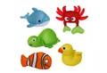 Produktbild: alldoro Badespielzeug Aquanauts Badetiere für Kinder, 5er Set für Badewanne, Pool und See, schwimmende Tiere: Delfin, Ente, Schildkröte, Krebs & Clownfisch