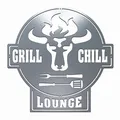 Produktbild: teileplus24 CG01 Gartenschild | Grill Schild | Stier + Grill & Chill Lounge | Edelrost | 41 x 40,5cm