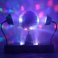 Produktbild: Spiegelkugel FLOWERPOWER Discokugel mit 2 LED Schwanenhals Spots und Motor Disco Party Effekt USB/Batteriebetrieb