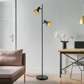 Produktbild: Stehlampe Wohnzimmer Gelenkleuchte Deckenfluter Stehleuchte schwarz gold mit Fußschalter, Metall, verstellbar, 2x E14, BxTxH 33,5x2x144 cm