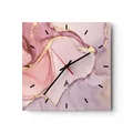 Produktbild: Modern Wanduhr 30x30cm Quadrat Analog Glasuhr Abstraktion Marmor Rosa Art Glas